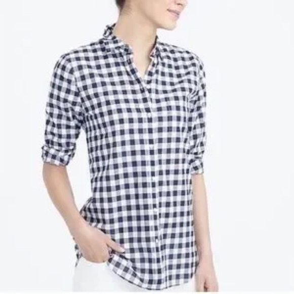 J. Crew Gingham Navy Blue White Button Down Shirt size XS - Picture 10 of 10